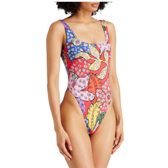 NWT Red Flower Mara Hoffman Idalia Printed Swimsuit One Piece - Extra Large